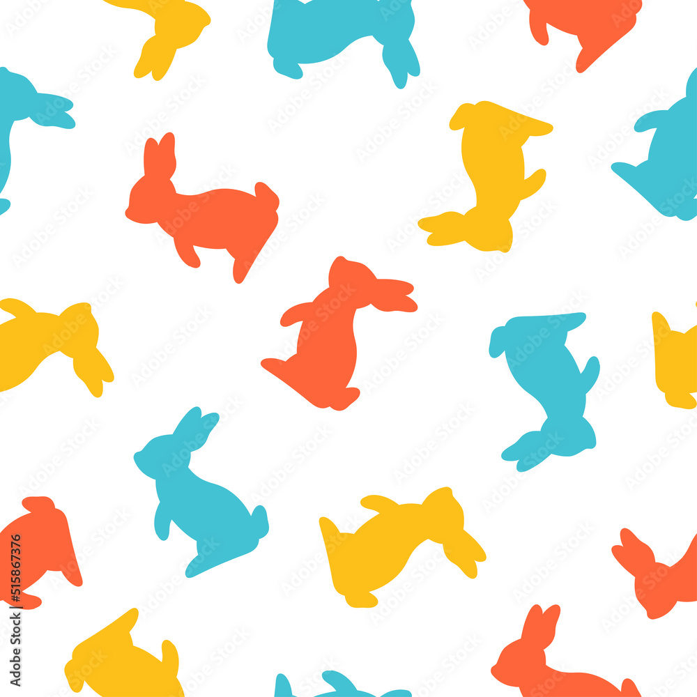 White seamless pattern with colorful rabbit. White seamless pattern with colorful rabbit.