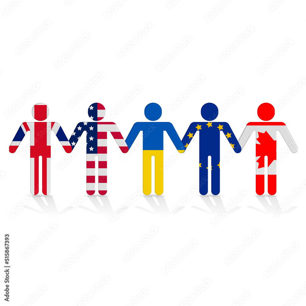 Stick figure in the colors of the flags of the countries, for the support of Ukraine, vector illustration. Stick figure in the colors of the flags of the countries, for the support of Ukraine, vector illustration.