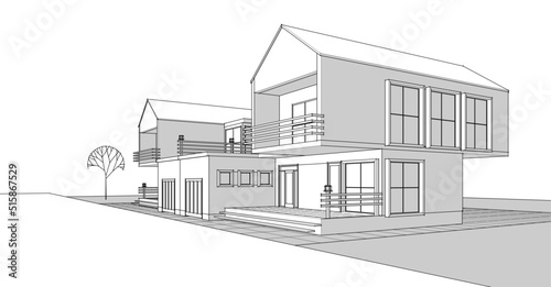 abstract modern house 3d rendering