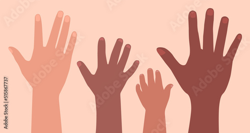 Drawn different hands. Flat vector illustration.