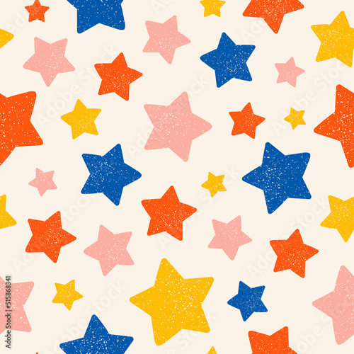 Pink seamless pattern with colorful stars.