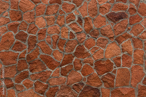 brickwork, red stone wall, Old rock wall textured background, close up,selective focus
