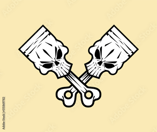 Piston skull emblem of motorcycle club. Piston skeleton Sign Biker club.