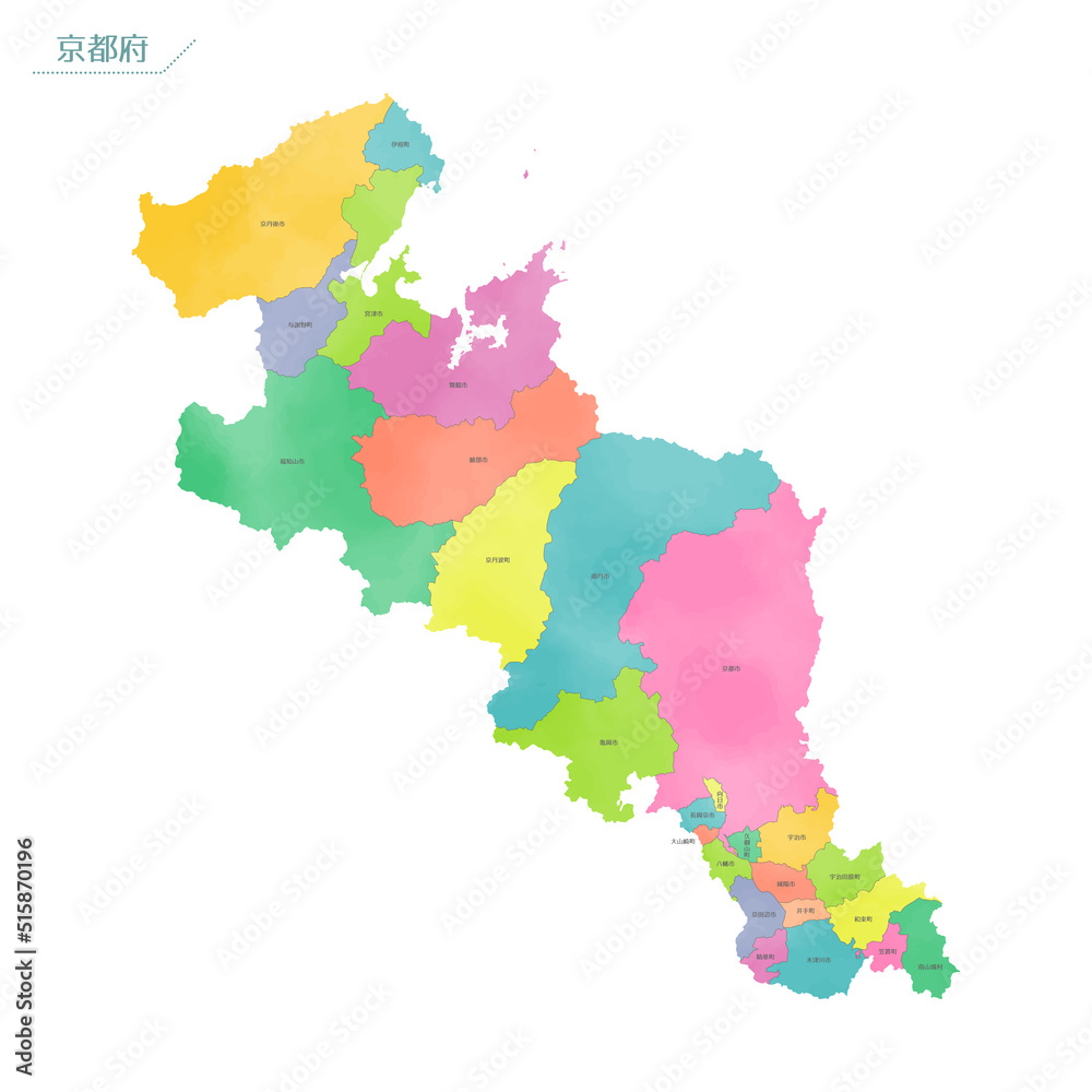 Fototapeta premium 水彩風の地図 京都府