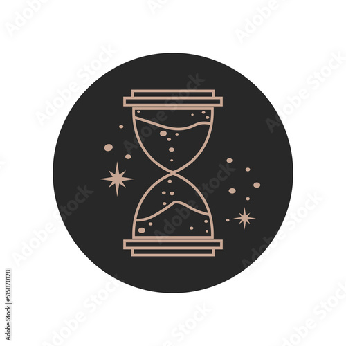 Hourglass and stars highlights for social networks. Line drawing esoteric, magical, mystical