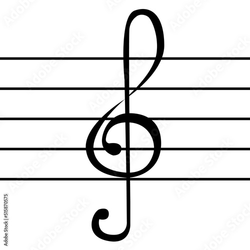 Treble clef on staff. Music illustration. Vector symbol.