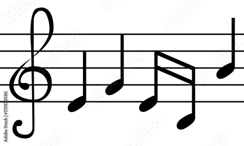 Treble clef with musical notes on staff. Vector illustration banner.