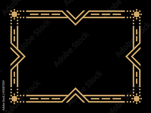 Art deco frame. Vintage linear border. Design a template for invitations, leaflets and greeting cards. Geometric golden frame. The style of the 1920s - 1930s. Vector illustration