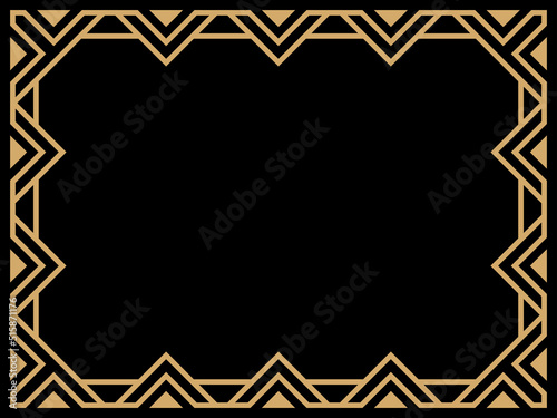 Art deco frame. Vintage linear border. Design a template for invitations, leaflets and greeting cards. Geometric golden frame. The style of the 1920s - 1930s. Vector illustration