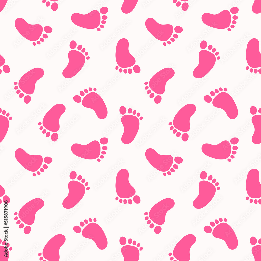 Seamless pattern with pink baby footprints Seamless pattern with pink baby footprints