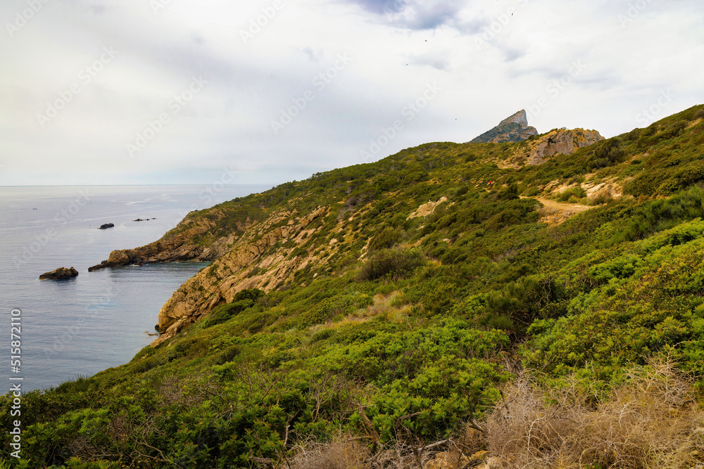 Panoramic view of Dragonera Island from its northern point. Dragonera Natural Park, Balearic Islands, Spain
