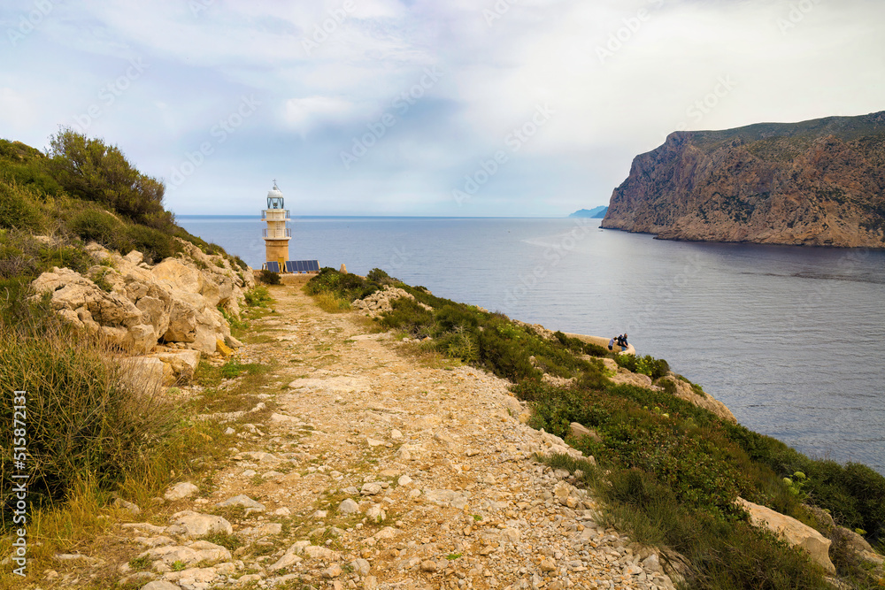 View of the Tramontana lighthouse located at the tip of the island of Dragonera, Balearic Islands, Spain