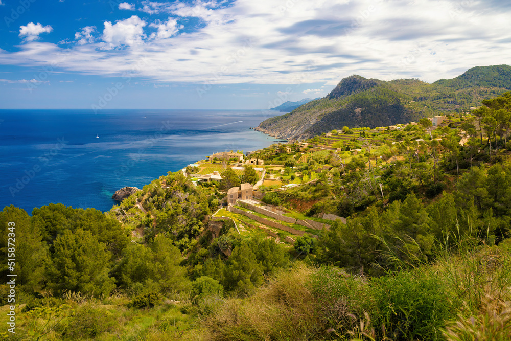 Panoramic view of the Tramontana coast from the Deia area, in Mallorca, Balearic Islands, Spain