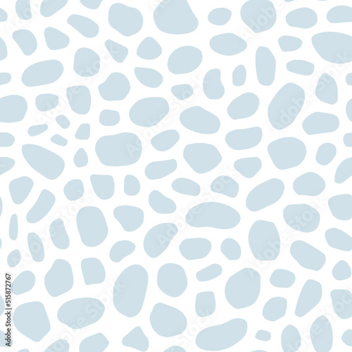 White seamless pattern with blue spots or sea pebbles.