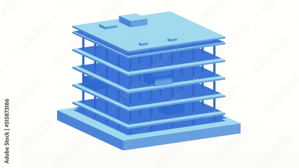 Building under construction. Build house construct in process. Spin on white background. 4K FullHD and HD render footage animation