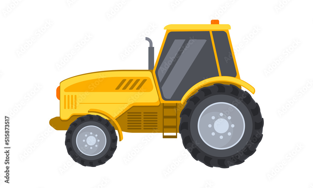 Tractor. Agricultural vehicle vector illustration in flat style. Commercial industrial farm equipment machinery. Farming transport isolated on white.