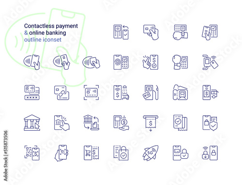 Contactless payment & online banking outline iconset
