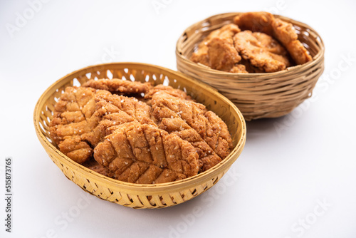 Thekua is an Indian sweet dish.popular in uttarpradesh, bihar and jharkhand.offering for the chhat festival. photo