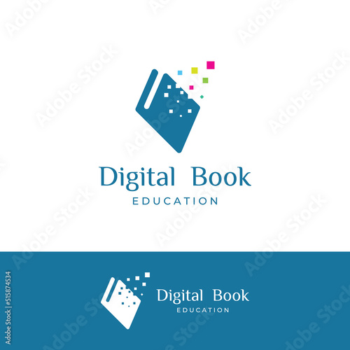 Educational digital book and online knowledge learning book logo and symbol icon vector illustration template.
