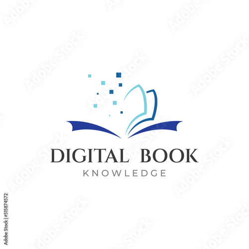 Educational digital book and online knowledge learning book logo and symbol icon vector illustration template.