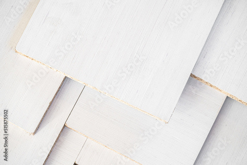 White melamine stack in kitchen furniture factory