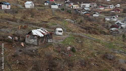 Aerial view of a Roma settlement in the village of Richnava in Slovakia photo