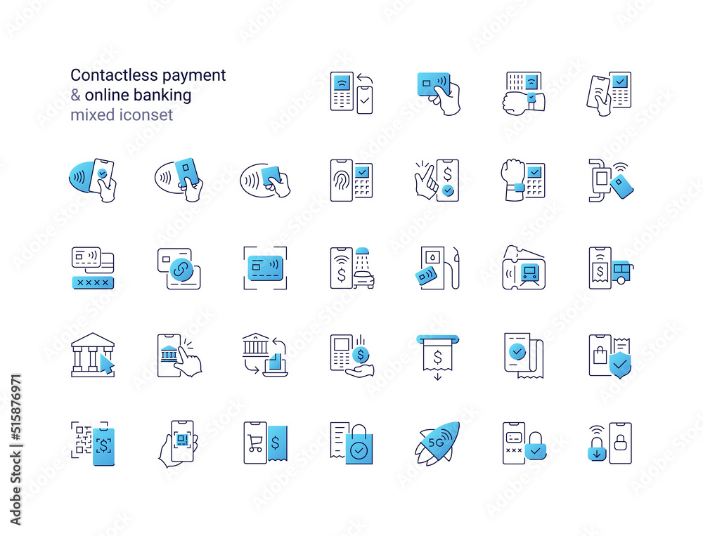 Contactless payment & online banking gradient mixed iconset