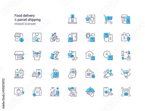 Food delivery & parcel shipping gradient mixed iconset