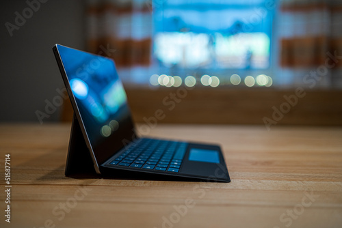 Tablet PC for Homeoffice on a Wooden Desk in Bavaria Germany photo