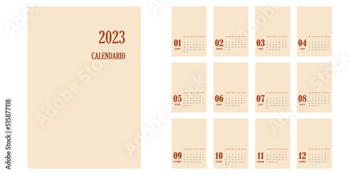 2023 calendar minimalist on Italian language with italian holidays. . Week start on monday. Planner in minimalist style with place for photo.  January. February. March. April. May. June.  July. August