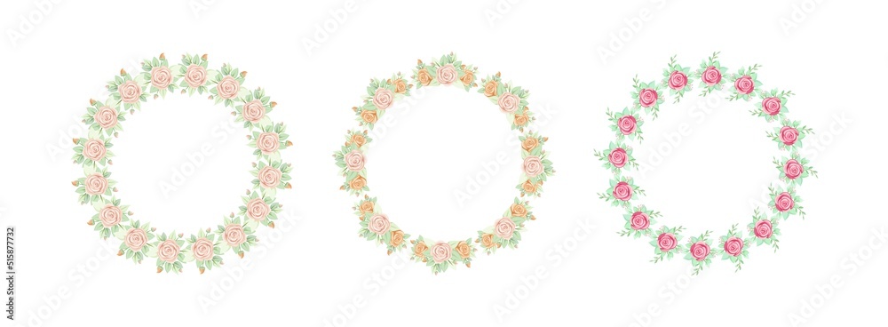Wreath rose flower collection, for wedding invitation, greeting card, poster, and other