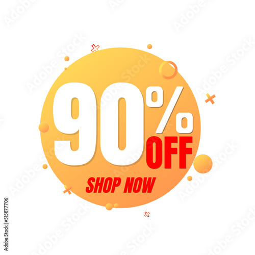 90% off, special offer, shop now. 3D orange bubble design. Super discount online coupon. vector illustration, Ninety 