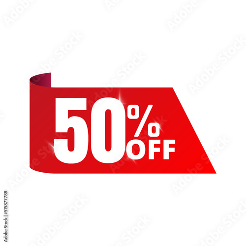 50% off, red discount banner. Illustration Vector, Fifty 