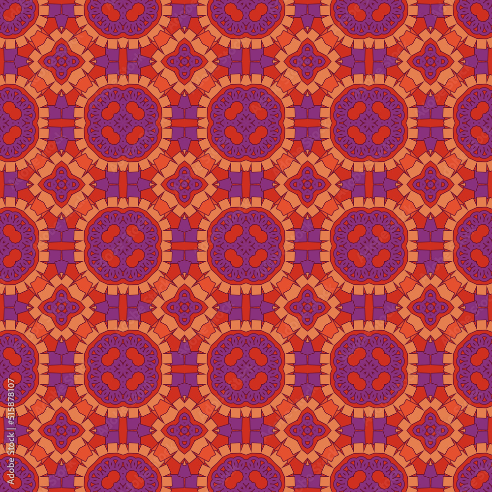Seamless Pattern in Purple and Shades of Orange