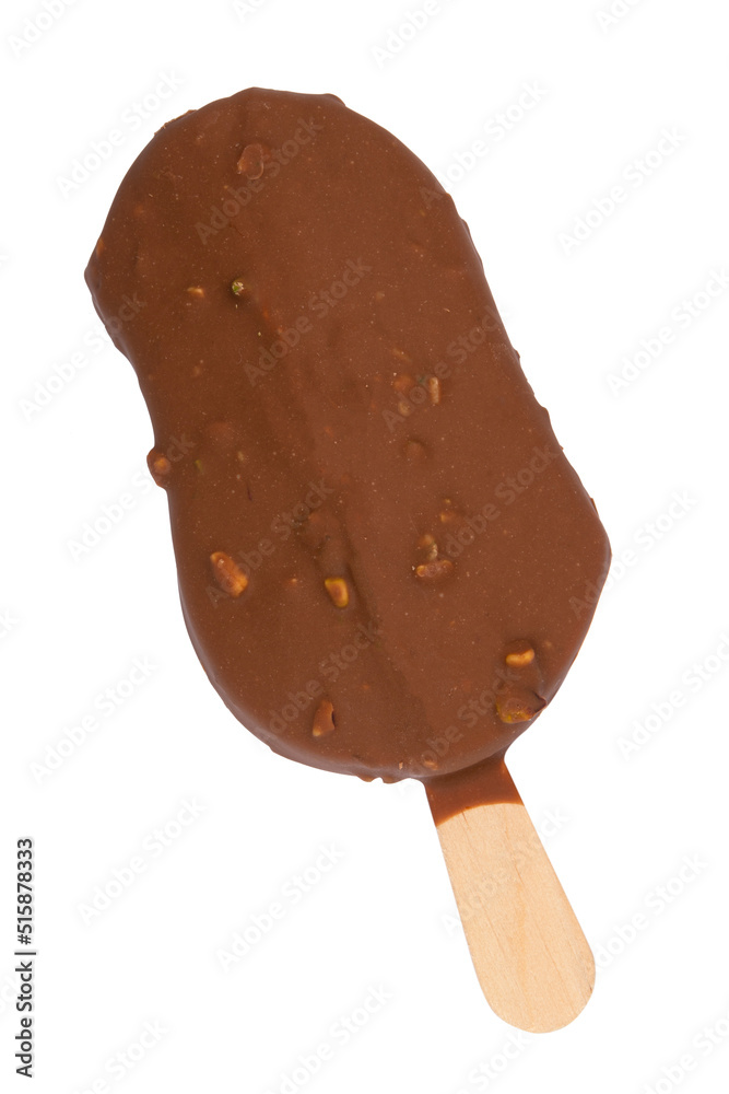Chocolate glazed icecream escimo with nuts isolated on the white background Chocolate glazed icecream escimo with nuts isolated on the white background