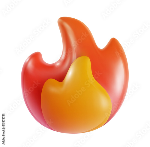 Cartoon 3d fire flame isolated on white background. Realistic modern minimal design element. Glossy cute vector illustration. Soft plastic or clay toy.