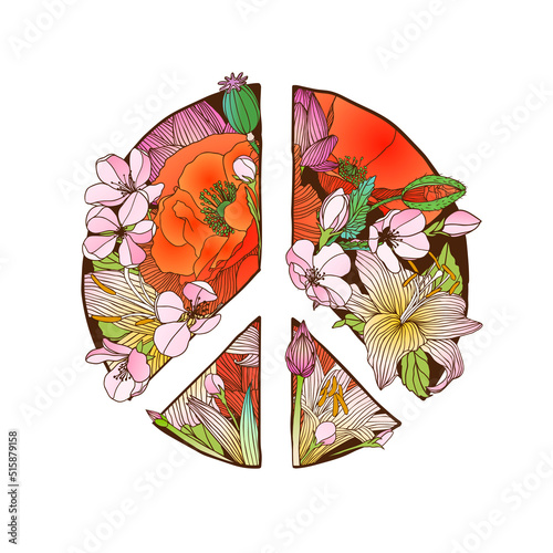 Peace vector symbol of flowers