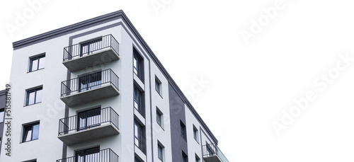 Banner of modern apartment building isolated on white background