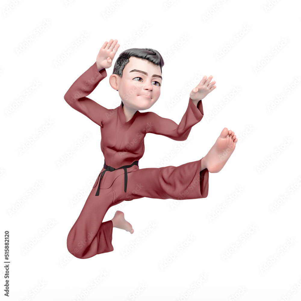 karate boy cartoon is doing a jump attack karate boy cartoon is doing a jump attack