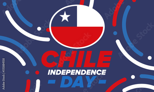 Chile Independence Day. Happy national holiday Fiestas Patrias. Freedom day. Celebrate annual in September 18. Chile flag. Patriotic chilean design. Poster  card  banner  template  background. Vector