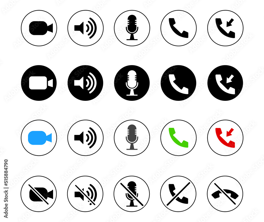 Video cal icon set for screen template for online video app on white background. Vector illustration. Eps 10 vector file. Video cal icon set for screen template for online video app on white background. Vector illustration. Eps 10 vector file.