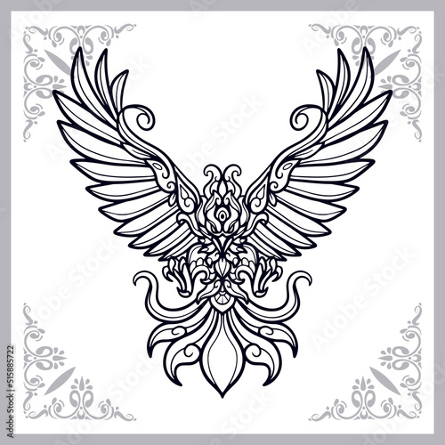 Phoenix bird zentangle arts. isolated on white background