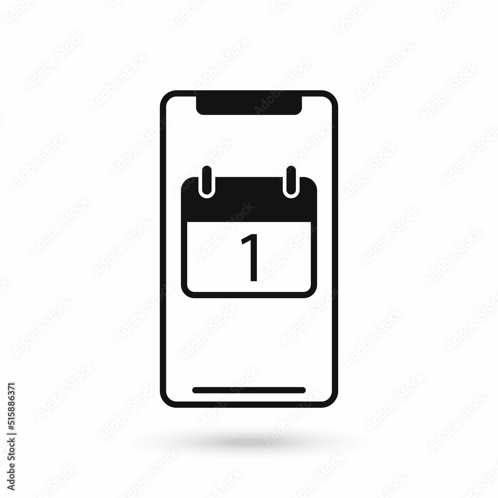 Mobile phone flat design icon with Calendar icon with the date 1 Mobile phone flat design icon with Calendar icon with the date 1