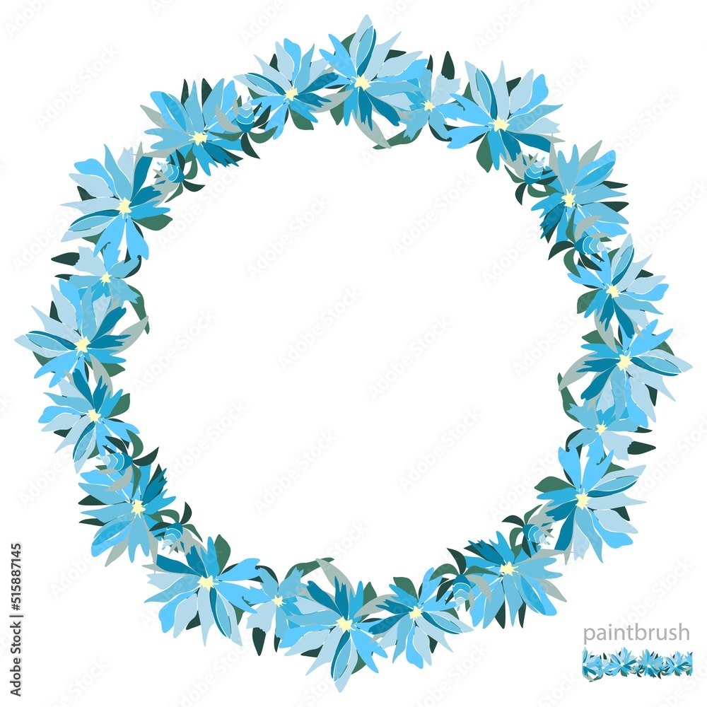 Vector floral set of seamless floral strokes of blue meadow flowers and leaves. Vector floral set of seamless floral strokes of blue meadow flowers and leaves.