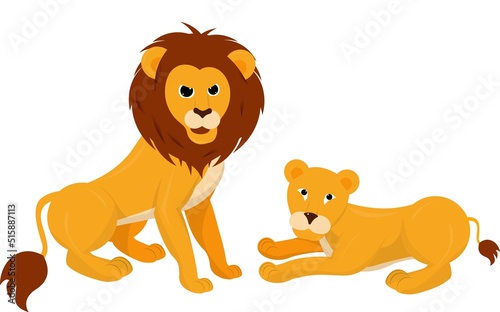 Lion and lioness on a white background.