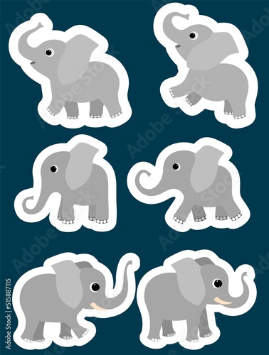 Cheerful elephants. Social media stickers. Design elements.