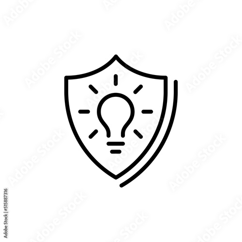 protect intellectual property, private patent icon, lightbulb with padlock, innovation invention concept, thin line symbol on white background - editable stroke vector illustration