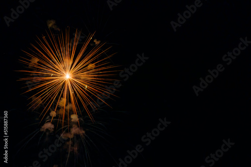 Colorful fireworks celebration in the night sky with free space for text 