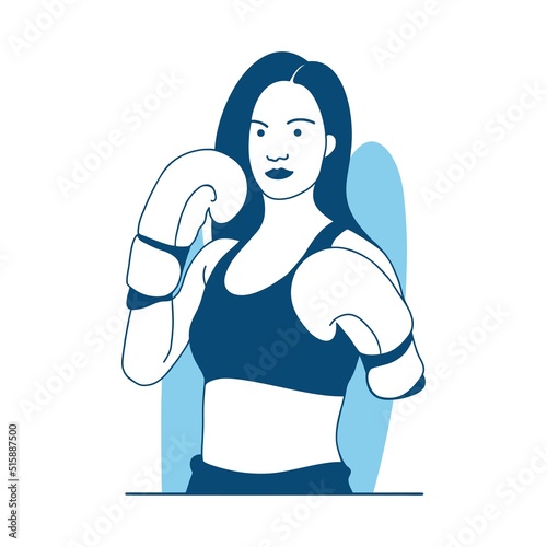 flat style vector illustration beautiful boxing girl