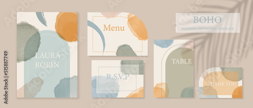 Boho Arch vintage Wedding Invitation watercolor Abstract Flowing